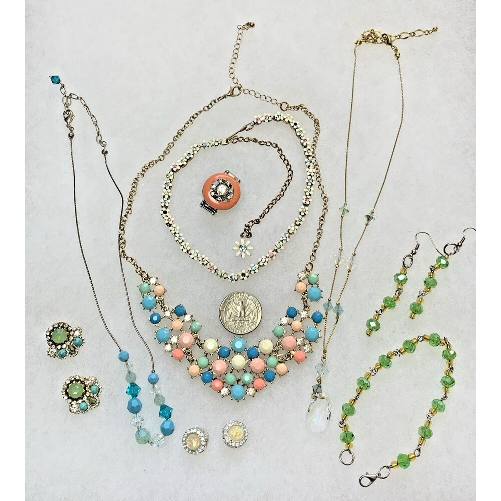 Pastel Statement Jewelry Lot Y2K Pink Blue Green Necklaces Earrings Bracelet
